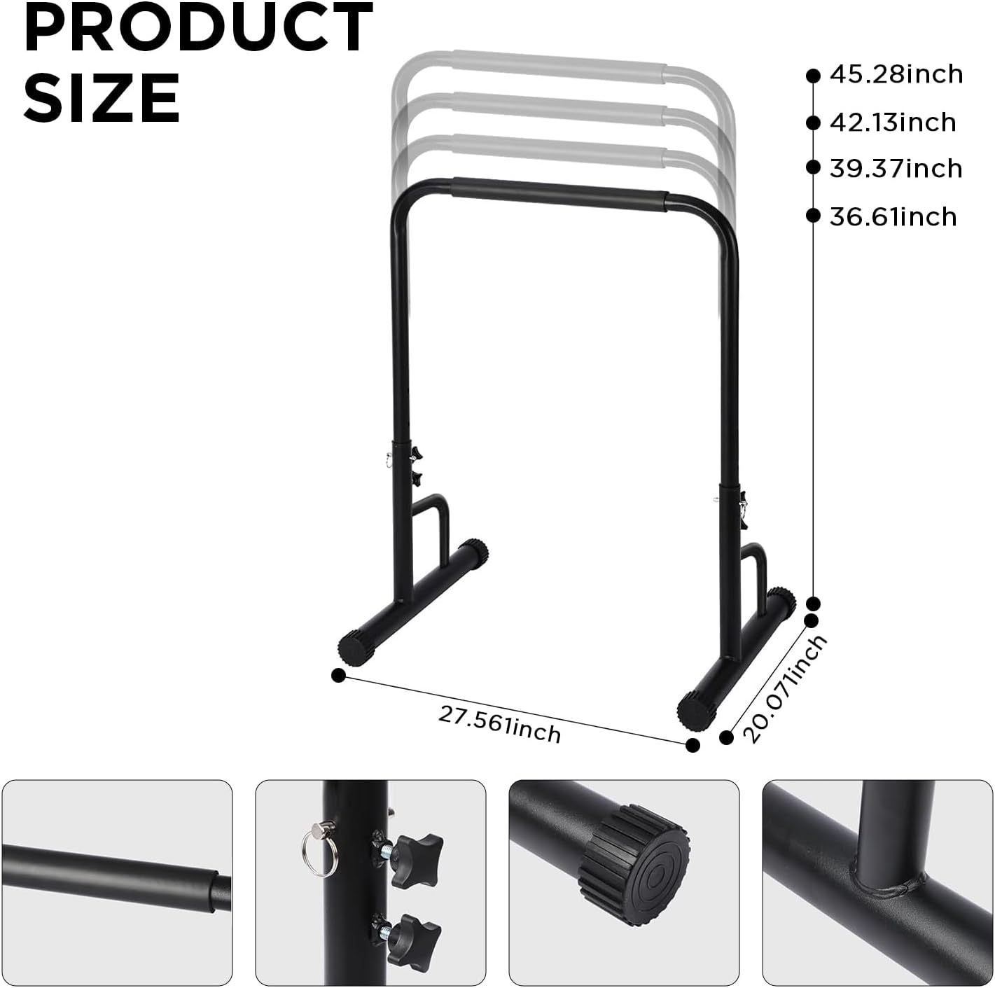 Walking Pad Handle Bar Only, Adjustable Treadmill Handrail, Height Adjustable 38.58-47.24 Inch, Heavy Duty Stainless Steel Stable Support, Compatible with Most Walking Pads up to 24.4 Inch