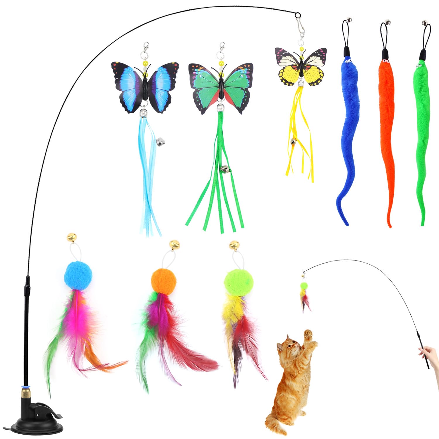 UGBO Juguetes para Gatos Interactivos Juegos para Gatos Interactivo Juguete Gato con Ventosa y Plumas Caña Gato Varita Mágica con Campanas de Gato para Ejercitar Gatos y Gatitos (Estilo 1)