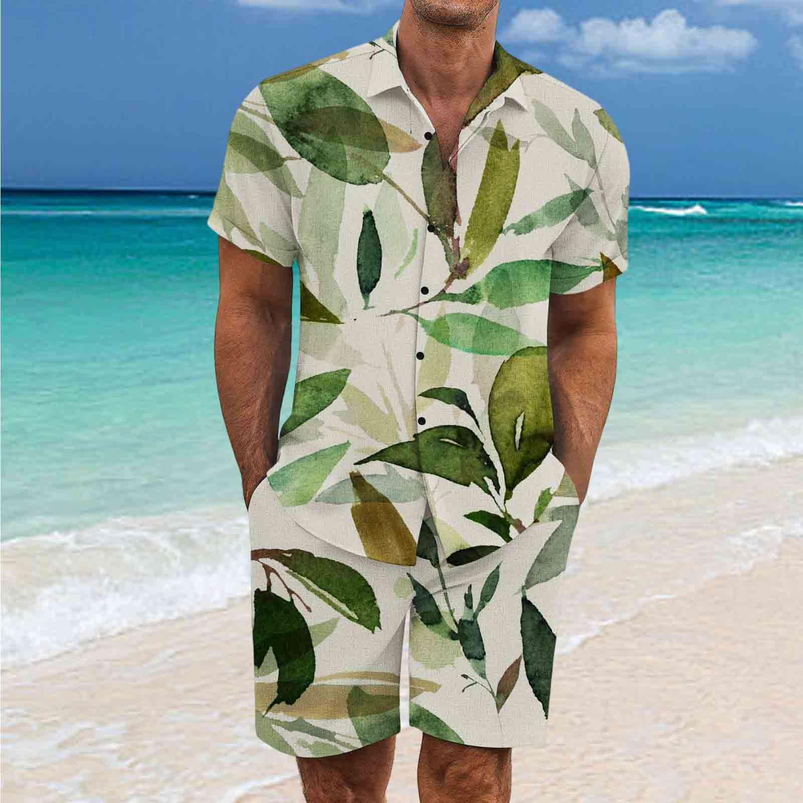 2 Pezzi Uomo Estiva Traspirante in Misto Lino - Completo Stampato e Pantaloncini Tute da Sportivo Completo Leggero Estivo Traspirante Italiana Outift per Vacanza e Tempo