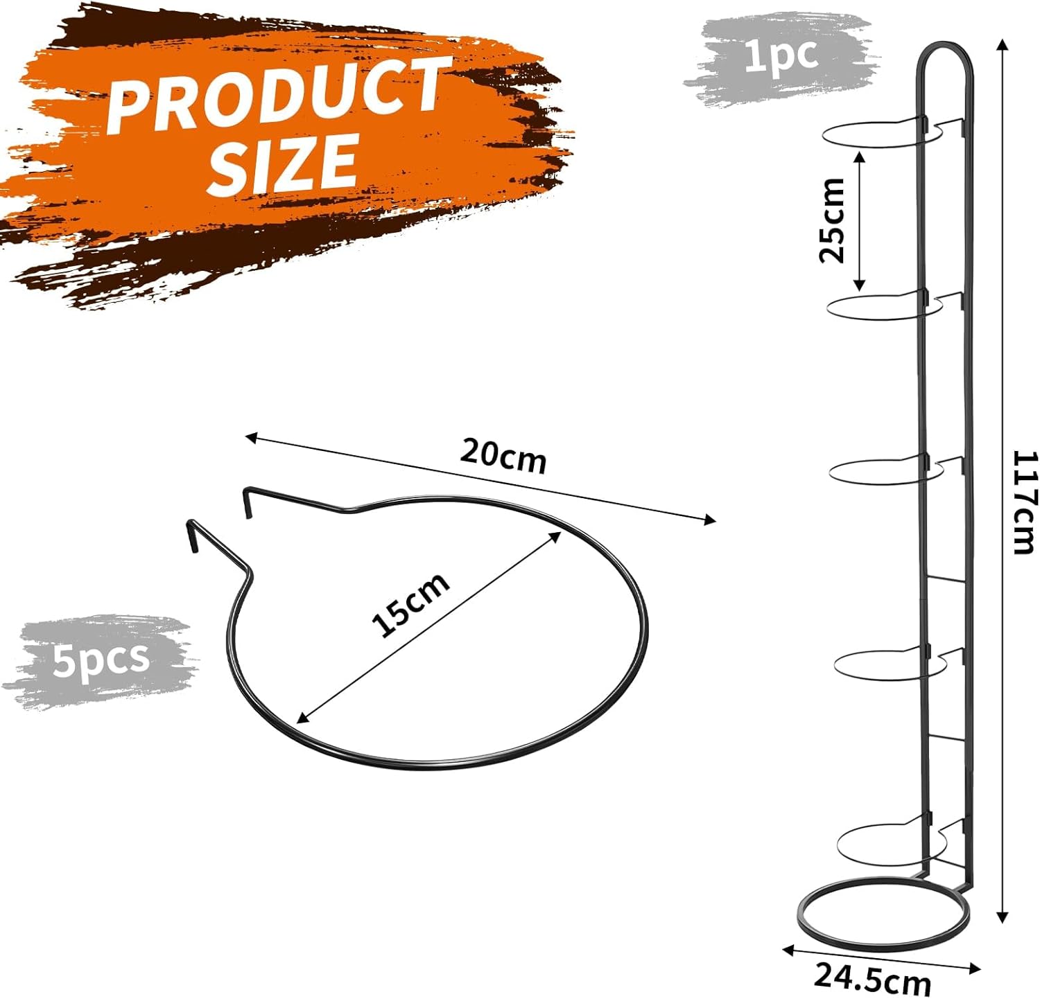 5-Tier Ball Stand, Indoor Ball Holder for Volleyball, Football, Basketball - Ball Holder Wall Storage, Garage Ball Storage - Sports Storage Metal Display Ball Stand (Black)