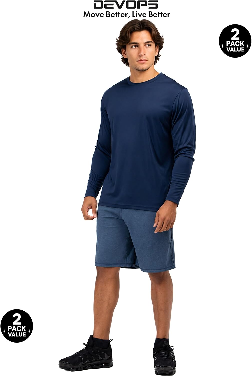 DEVOPS 2 Pack Men's Sun Protection UPF 50+ Long Sleeve T-Shirts Quick Dry