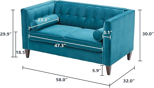 Miniatura 46 de Sofá Dreamsir de terciopelo de 78 pulgadas de ancho, muebles de mediados de siglo con almohadas de refuerzo, sofá con botones para sala de estar,