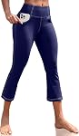 VOOVEEYA Capri Leggings pour femme, Yoga Capris Pantalons avec Poches Stretchy Crop Pantalon haute taille Jambe droite 21"
