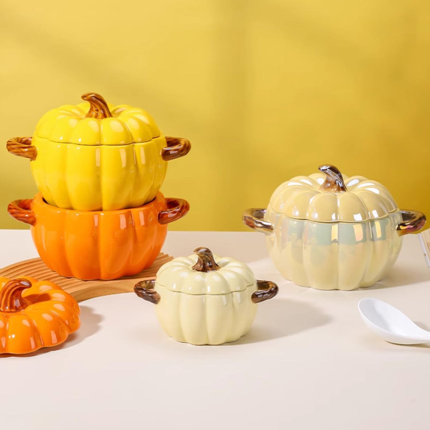 Bol à soupe citrouille avec couvercle, 1800 ml, grand bol à soupe pour micro-ondes, décoration d'Halloween (orange)