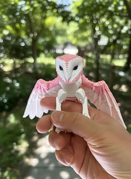 3D Printed Movable Hamster Owl Poseable Owl Figurine Fully Flexible Wings & Head Sensory Fidget Desk Toy Pink/White, Small Multicolor