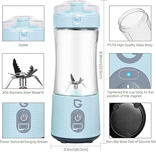 Miniatura 6 de Licuadora portátil, licuadoras de batidos, licuadora de tamaño personal recargable por USB, licuadora de batidos y batidos, taza de exprimidor de