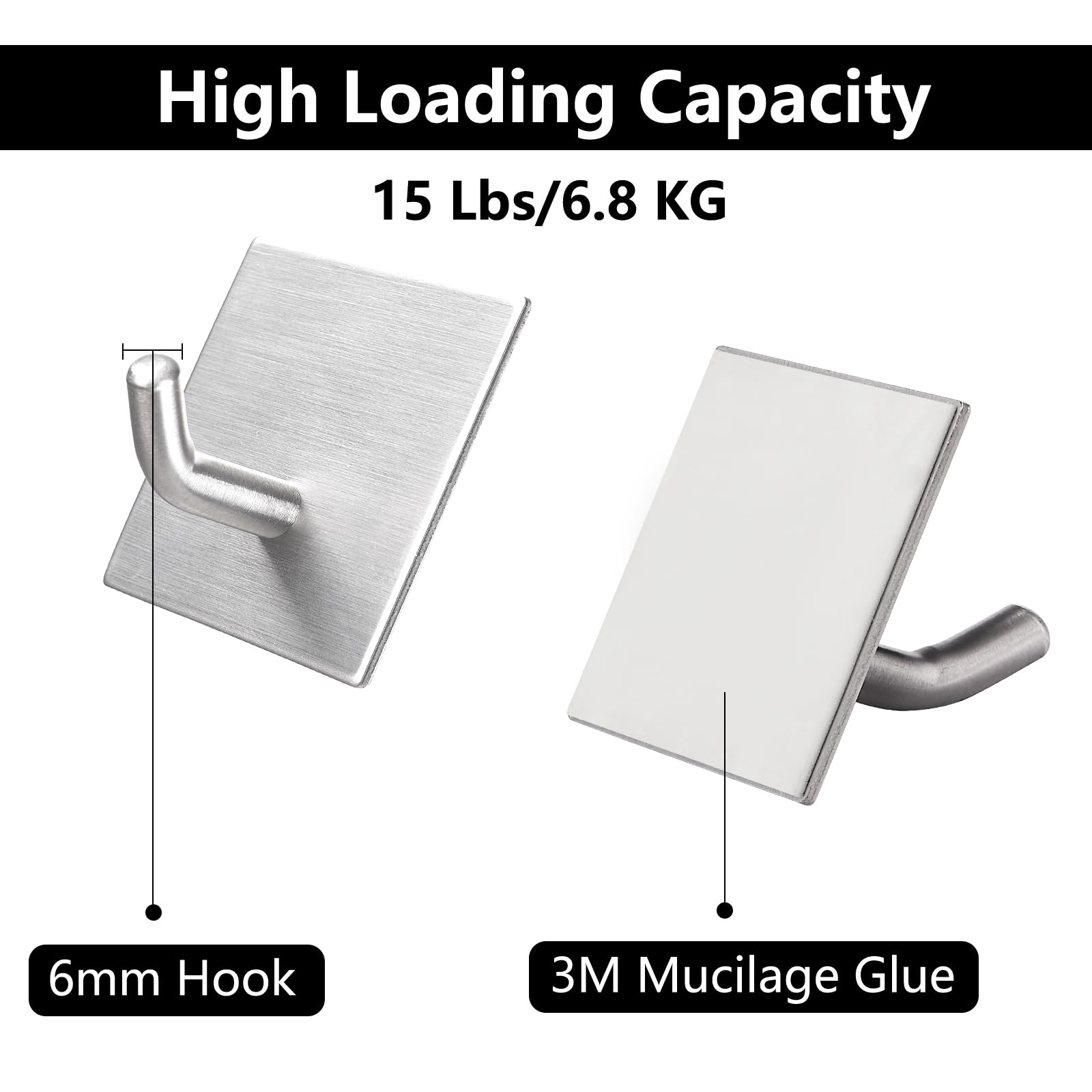 FOMANSH Heavy Duty Adhesive Hooks, Stick on Wall Adhesive Hangers, Strong Stainless Steel Holder, Self Adhesive Hooks for Kitchen Bathroom Home Door Towel Coat Key Robe 6 Packs Silver 1