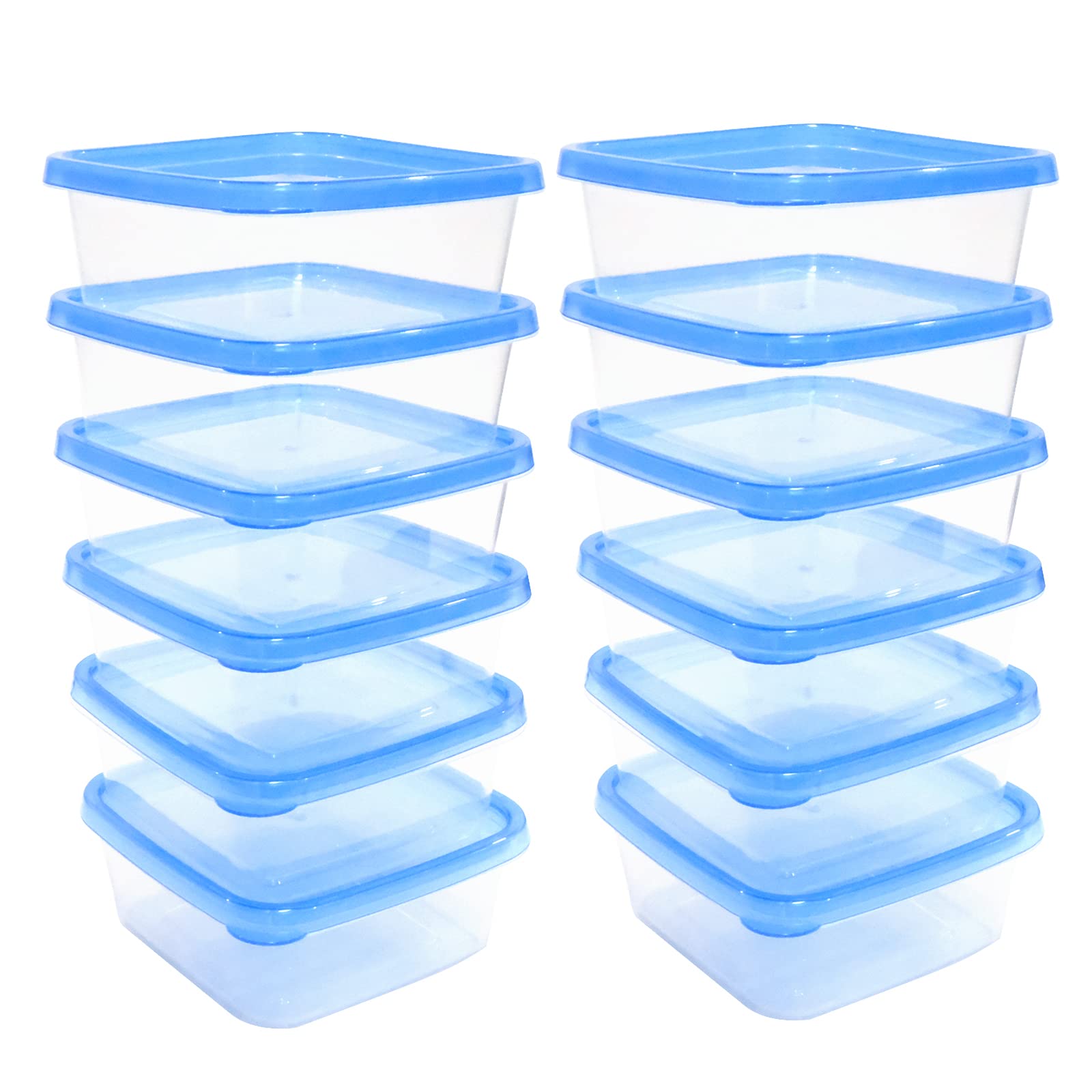 Lot De 10 Boîtes De Congélation Kigima 0,3L Carrées Bleues - 11x11x4,4 Cm, Empilables Micro-ondes Et Lave-vaisselle