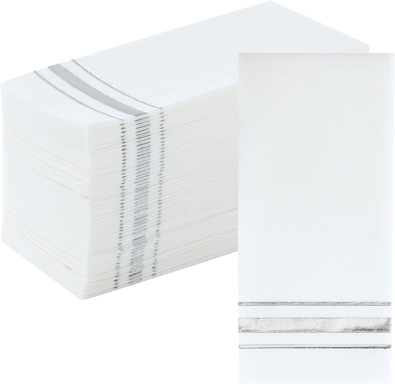 White and Silver Napkins Disposable Decorative 50 PK