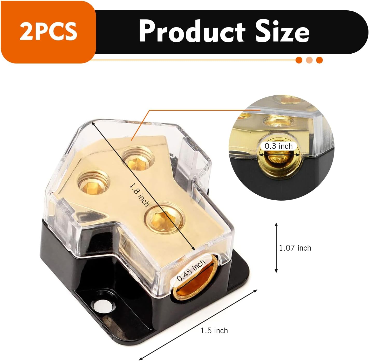 2 PCS 2 Way Power Distribution Block, 0/2/4 AWG Gauge Input 4/8/10 Specification Output Ground Distribution Block, Car Audio Amp Splitter, Fit for Car Truck Boat Marine