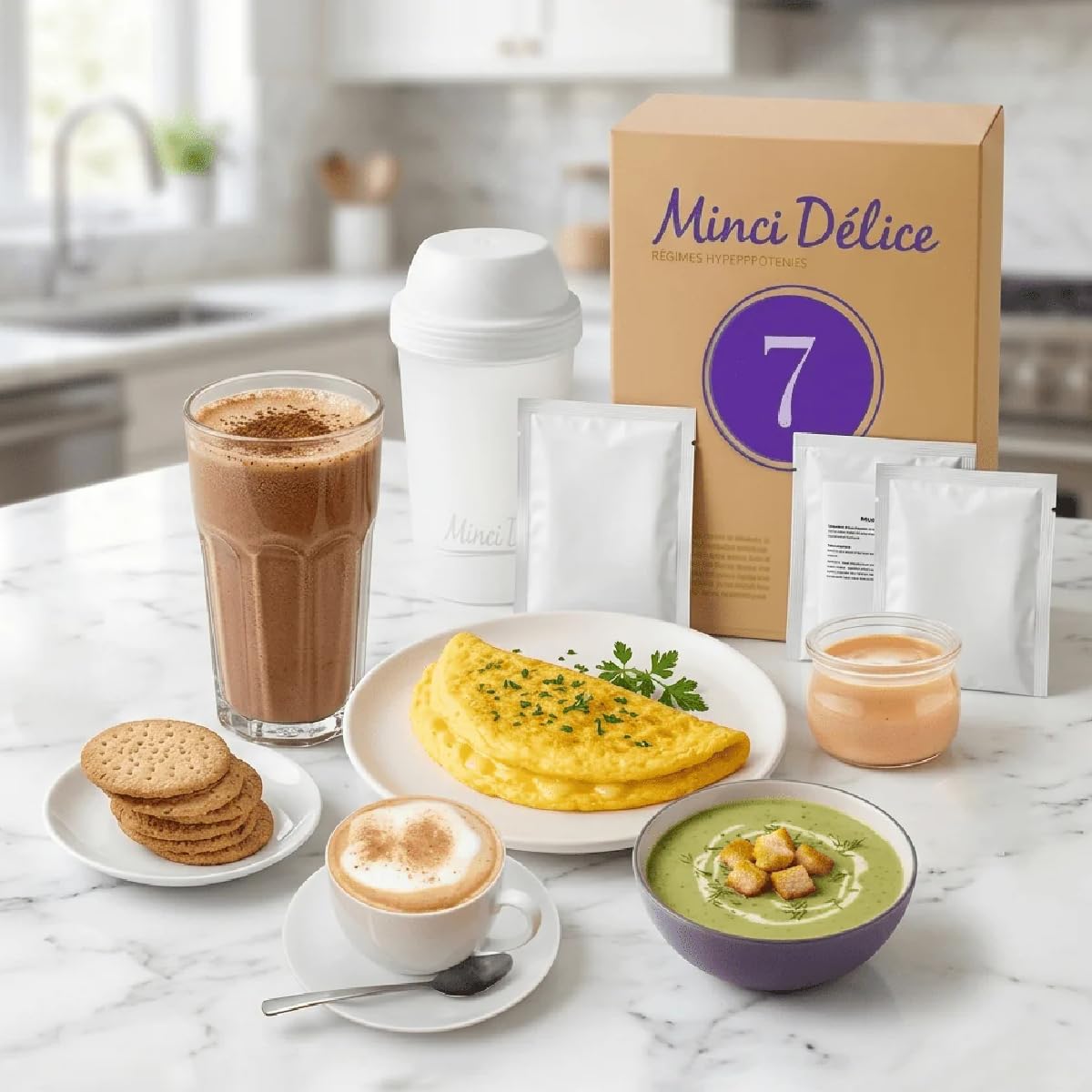 Régime hyperprotéiné 7 jours - Perte de poids jusqu'à 3 kilos - Pack de 17 produits + 1 shaker + 1 guide minceur avec programme détaillé