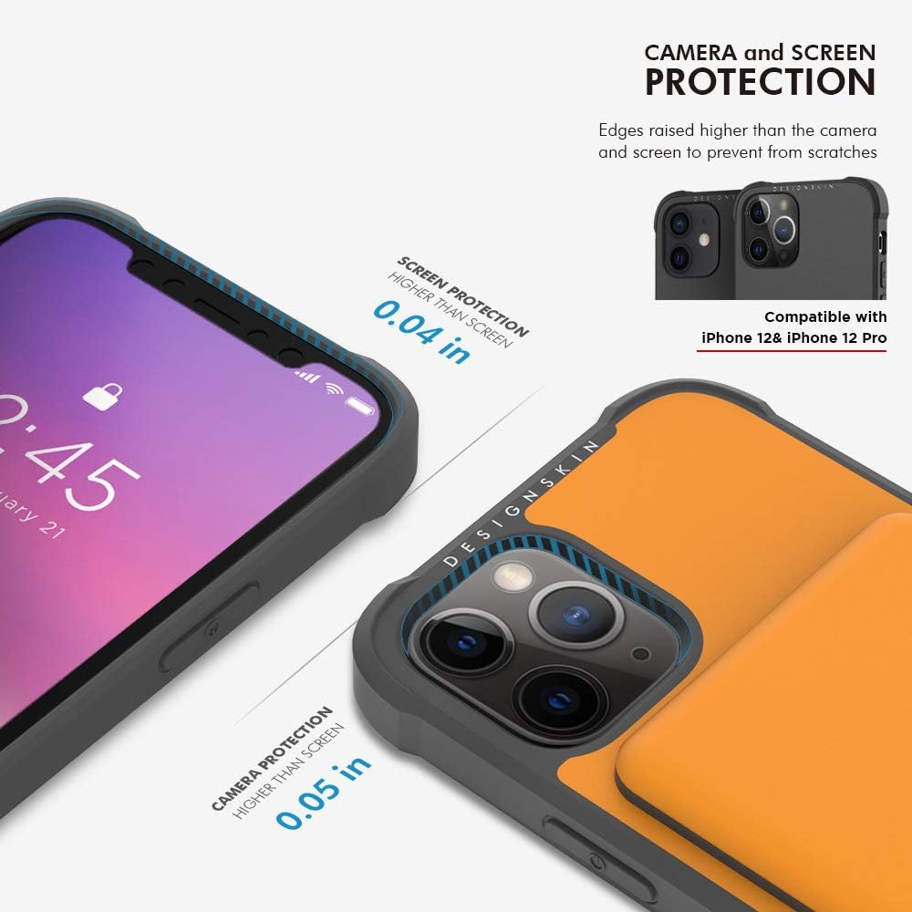 Best Cyber Monday 🔥 Design Skin Slider Designed for iPhone 12/12 Pro Case (2020), Card Storage Holder Heavy Duty Bumper Protection Cover Slim Wallet Cover Compatible with iPhone 12/12 Pro Case (6.1 Inch) - Yellow