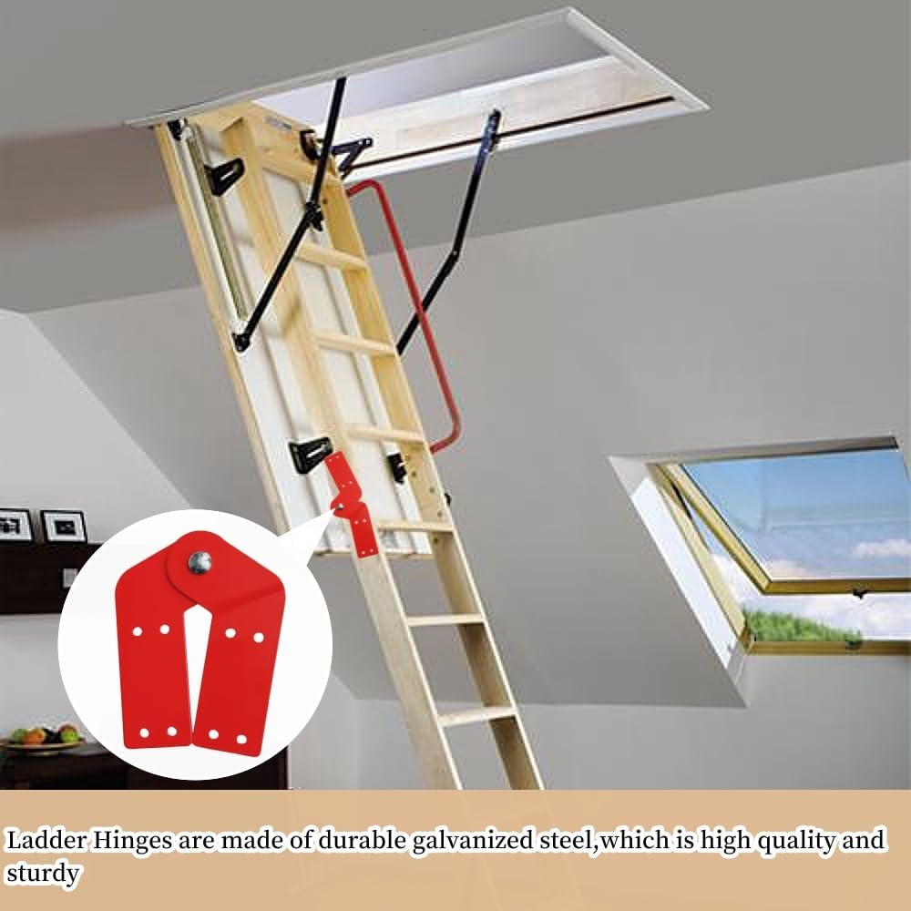 2Pcs Attic Ladder Hinge Aluminum Herringbone Folding Ladder Tie Rod Attic Ladder Replacement Accessories Red image 4