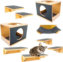 Playground Para Gatos 9Pçs Premium Resistente Já Montado Com Kit Fixação e Rede (PRETO) (Preto)