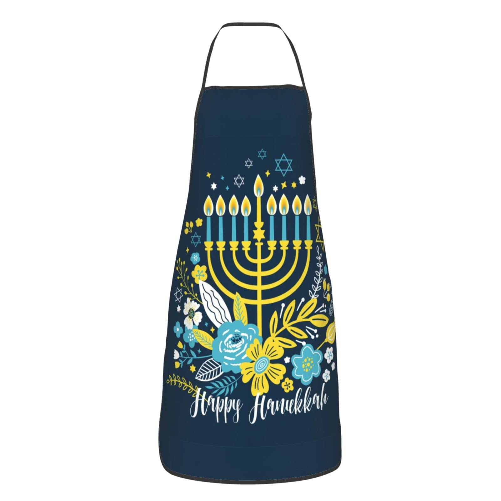 Rqzwdq Unisex White Happy Hanukkah Apron Adjustable Adult Chef Kitchen Bib For Cooking Baking, One Size