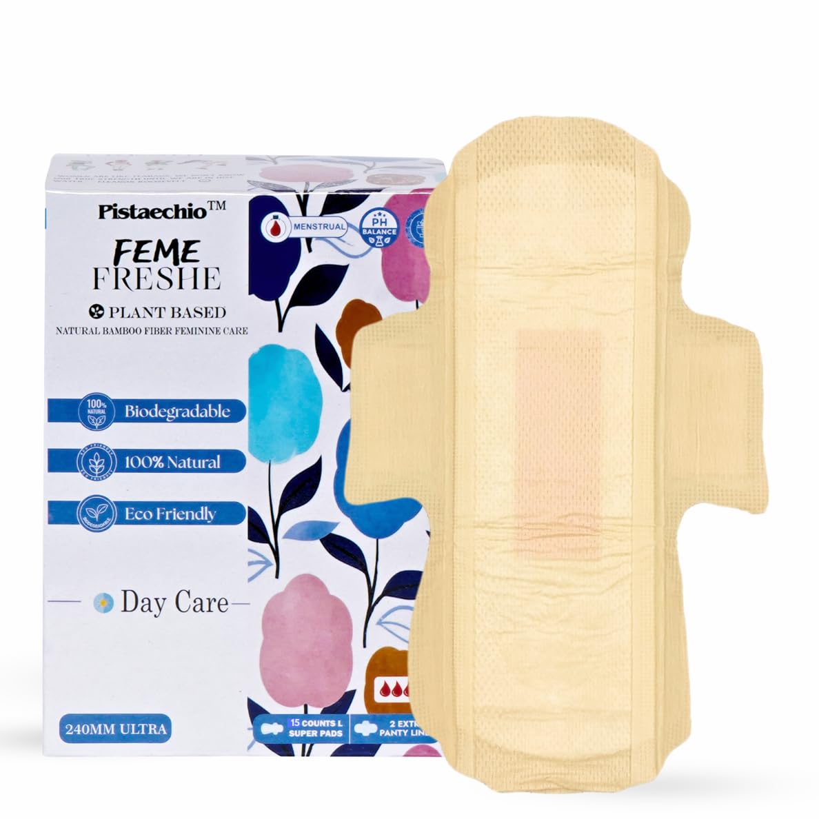 FEME FRESHE Bamboo Fiber Rash Free Sanitary Pad for Women |Cover Light Flow |Leak Proof | UltraThin Design |Super Soft Herbal- infused Top Anti-bacterial Sheet | Non Toxic| Pack of 15 Large 240 mm (B0D193X4GM) Amazon Price History, Amazon Price Tracker
