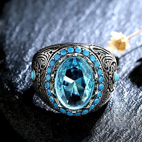 SOCSAU2023 Silver Ring for Men with Oval Blue Zircon Stone Ring Aquamarine Gemstone Jewelry Male Thai Silver Turkish Jewelry (10)