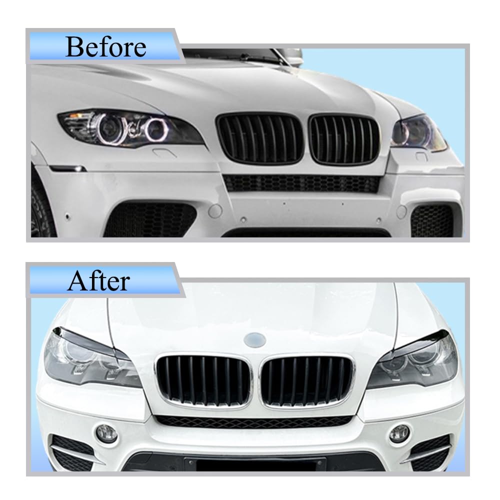 Tapa de ojo para faros delanteros, color negro brillante, 2 cubiertas de cejas compatibles con BMW X5 E70 2008-2013 después de junio de 2008