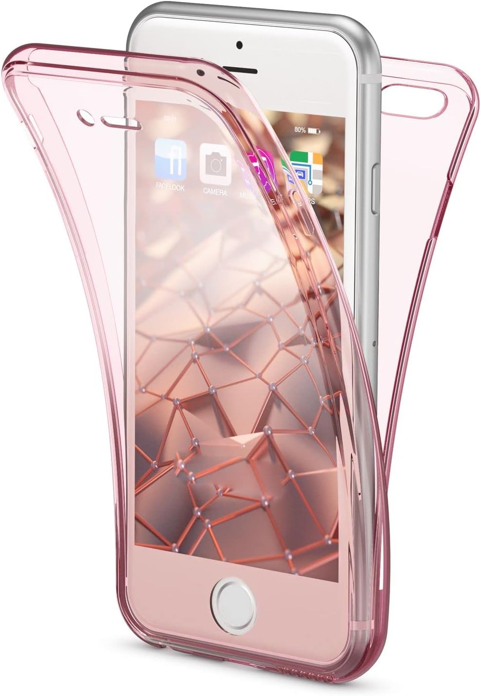 NALIA 360 Degree Bumper Compatible with iPhone SE 2022 / SE 2020/8 / 7 Case, Ultra Thin Sililcone Phone Full Cover Front & Back Skin with Screen Protector, Slim Complete TPU Coverage - Rose Gold