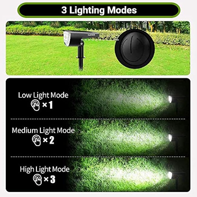 Claoner Solar Spot Lights 2-in-1 Flood Lights Landscape Spotlights Cold White 2 Pack