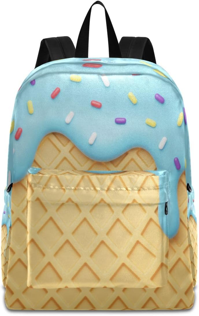 Bolaz Ice Cream Cone with Waffle Blue Backpack, Travel Rucksack Lightweight School Bookbag Daypack for Adults Teen Students Boys Girls