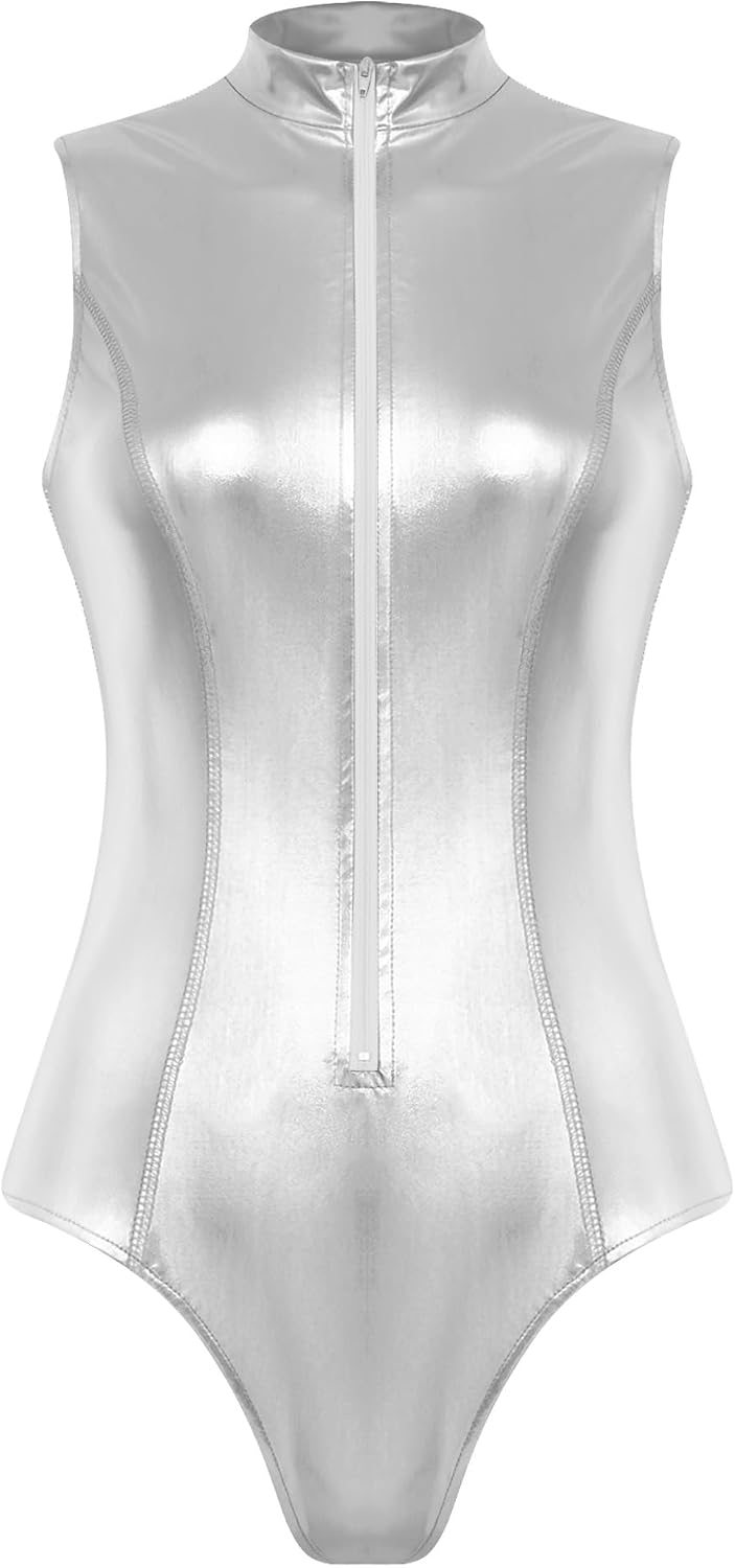 Women Ballet Leotard One Piece Jumpsuits Shiny Metallic Athletic Romper Spandex Catsuit Cosplay Suit