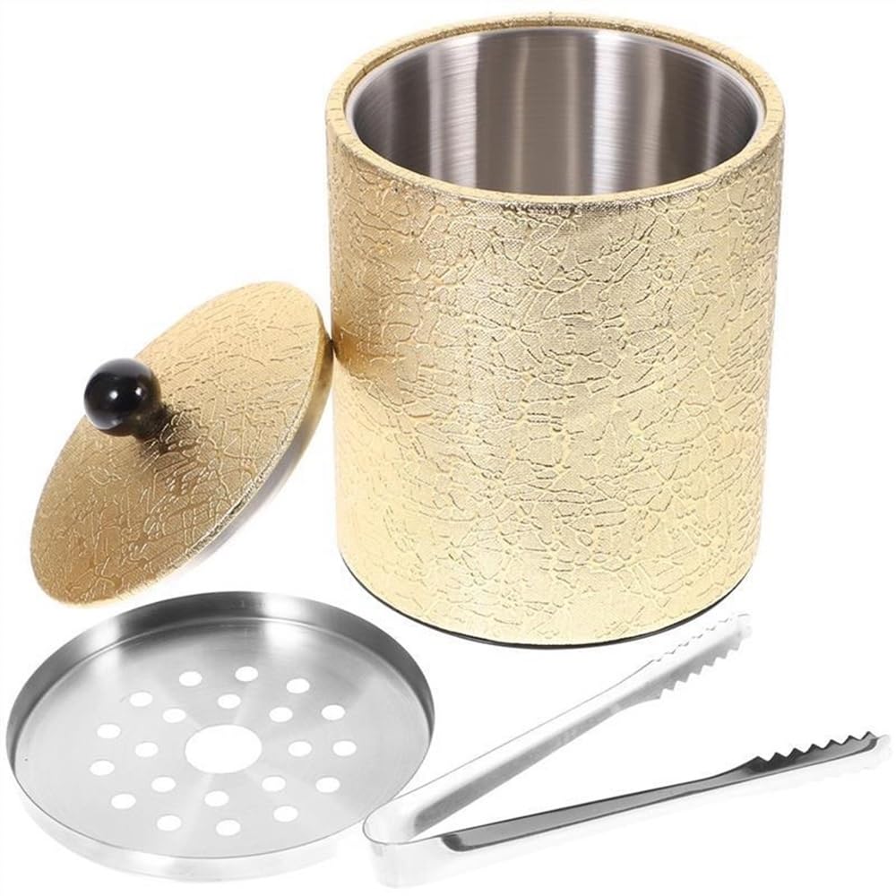 Cubitera de hielo aislada con tapa, forro de acero inoxidable de 1.2 litros, enfriador de vino duradero con pinzas adicionales para fiestas
