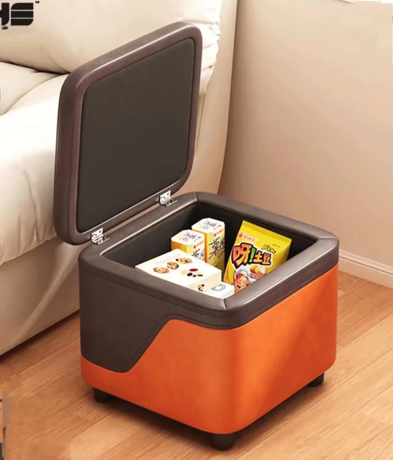 Tabouret repose-pieds salon capitonné avec boîte de rangement et pouf cube de chambre
