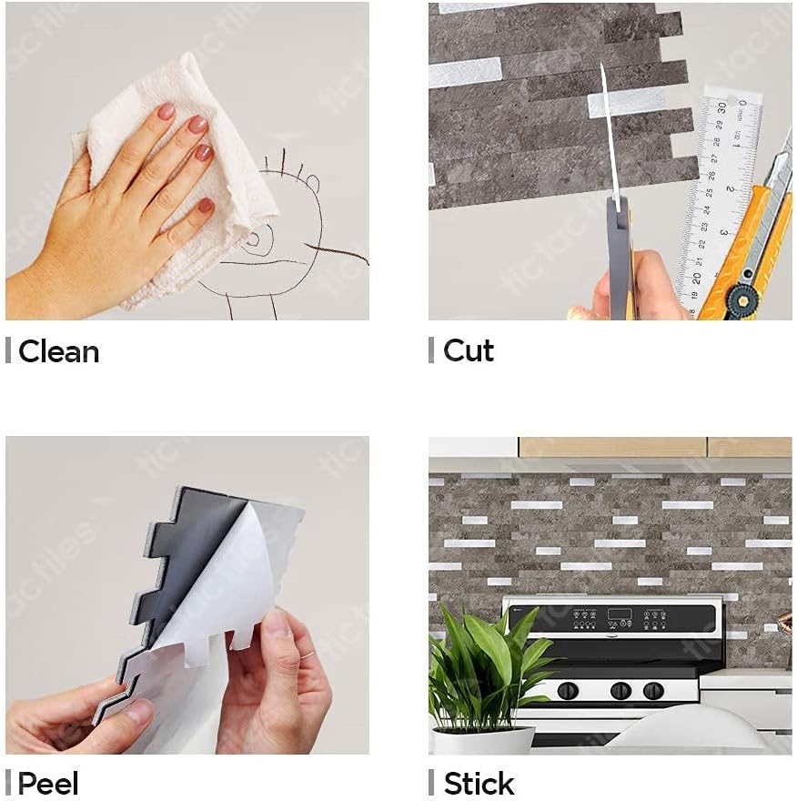 Tic Tac Tiles Peel and Stick Self Adhesive Removable Stick On Kitchen Backsplash Bathroom Metallic Tiles (Warm Stone, 12)