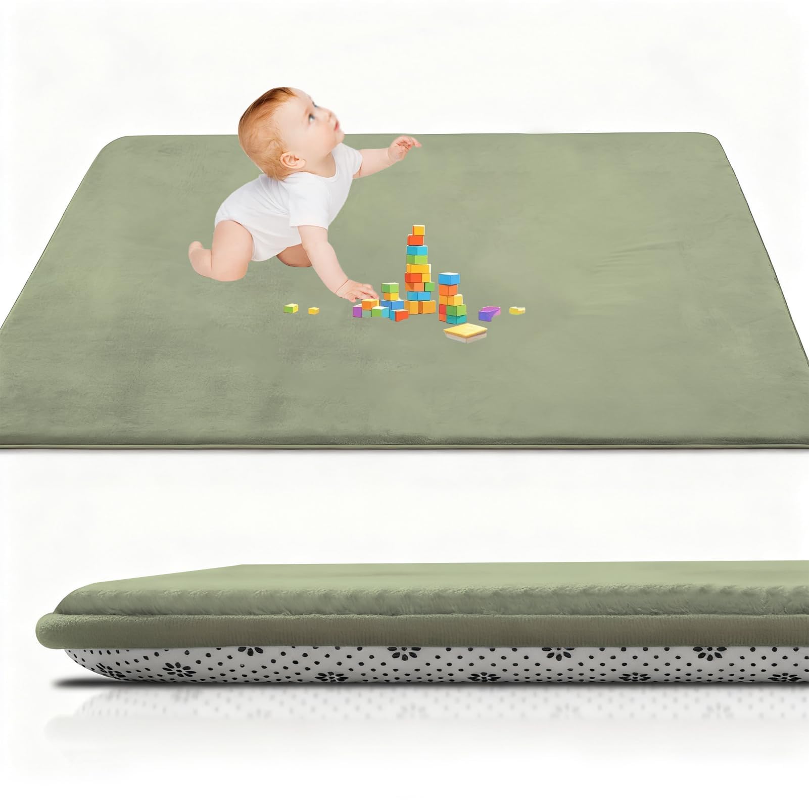 Alfombra Bebe Acolchada Plegable 100 x 120 cm Verde Hierba, 2cm Manta de Juego para Bebes colchoneta Suelo Infantiles o tapete Infantil habitacion, Alfombra de Juego para Gatear