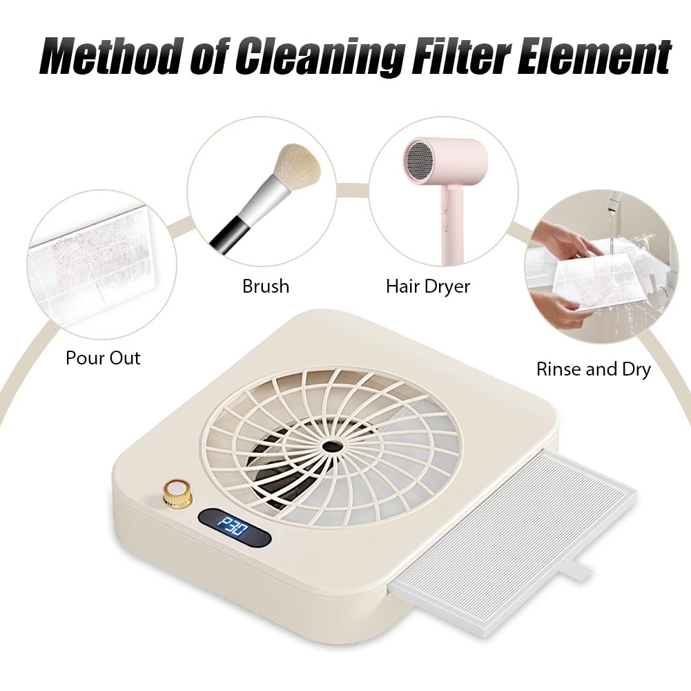 Joyzan Aspiratore di polvere per unghie, 160 CFM, aspiratore per unghie, a basso rumore, 45 velocità, regolabile, con 2 filtri lavabili, per saloni, studio, casa, manicure, principianti, portatile