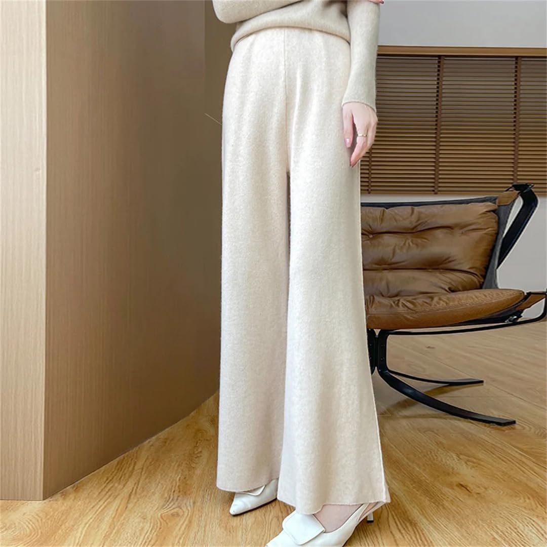 Pantaloni casual a gamba larga con vita in lana merino Rlastic Pantaloni invernali in lana, Ben Zi, S