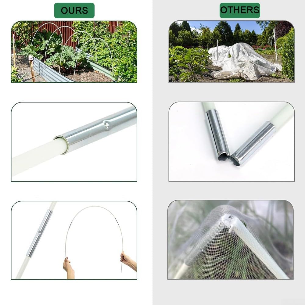 Cerchi da giardino in fibra di vetro per aiuole rialzate, set di connettori resistenti alle intemperie, parti in metallo e plastica, telaio per tunnel fai da te per serre (100 pezzi)