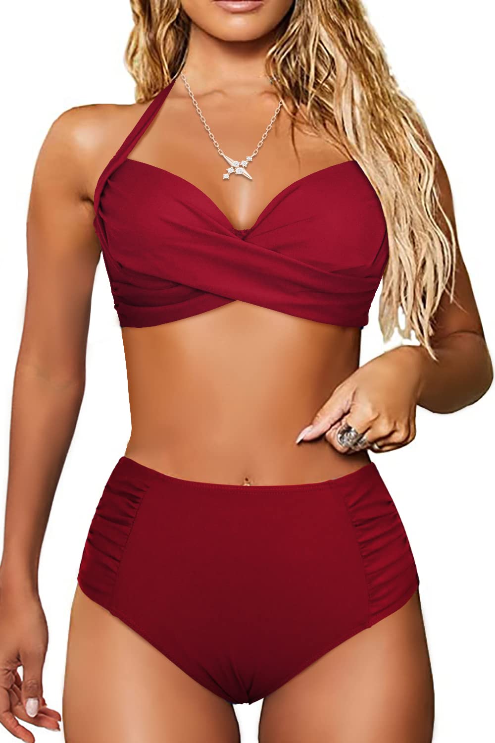 JFAN Conjuntos De Bikinis para Mujer Cuello V Profundo Traje De Baño Mujer 2 Piezas Push Up Bikinis Mujer