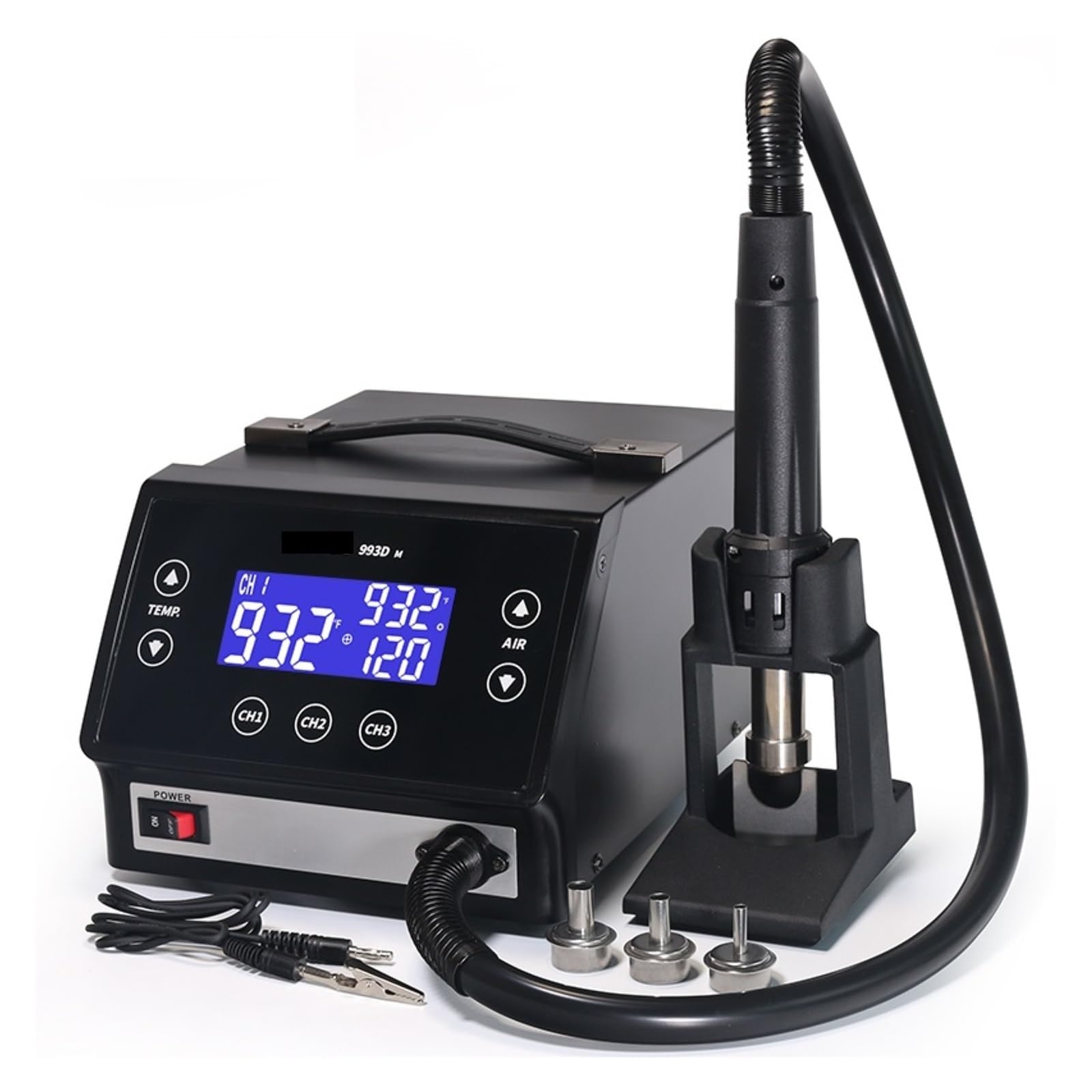 993DM Stazione di rilavorazione ad aria calda touch screen da 1000 W, ventilatore senza spazzole 3 canali,Giunzione Termica