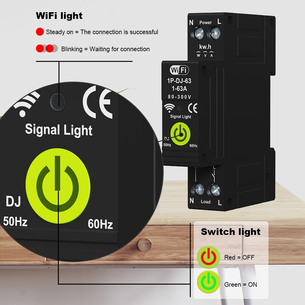 ACAGALA Tuya - Disyuntor inteligente con WiFi, temporizador, fotovoltaico, medición bidireccional, contador de energía, protección de reencendido automático con función de medición y prepago