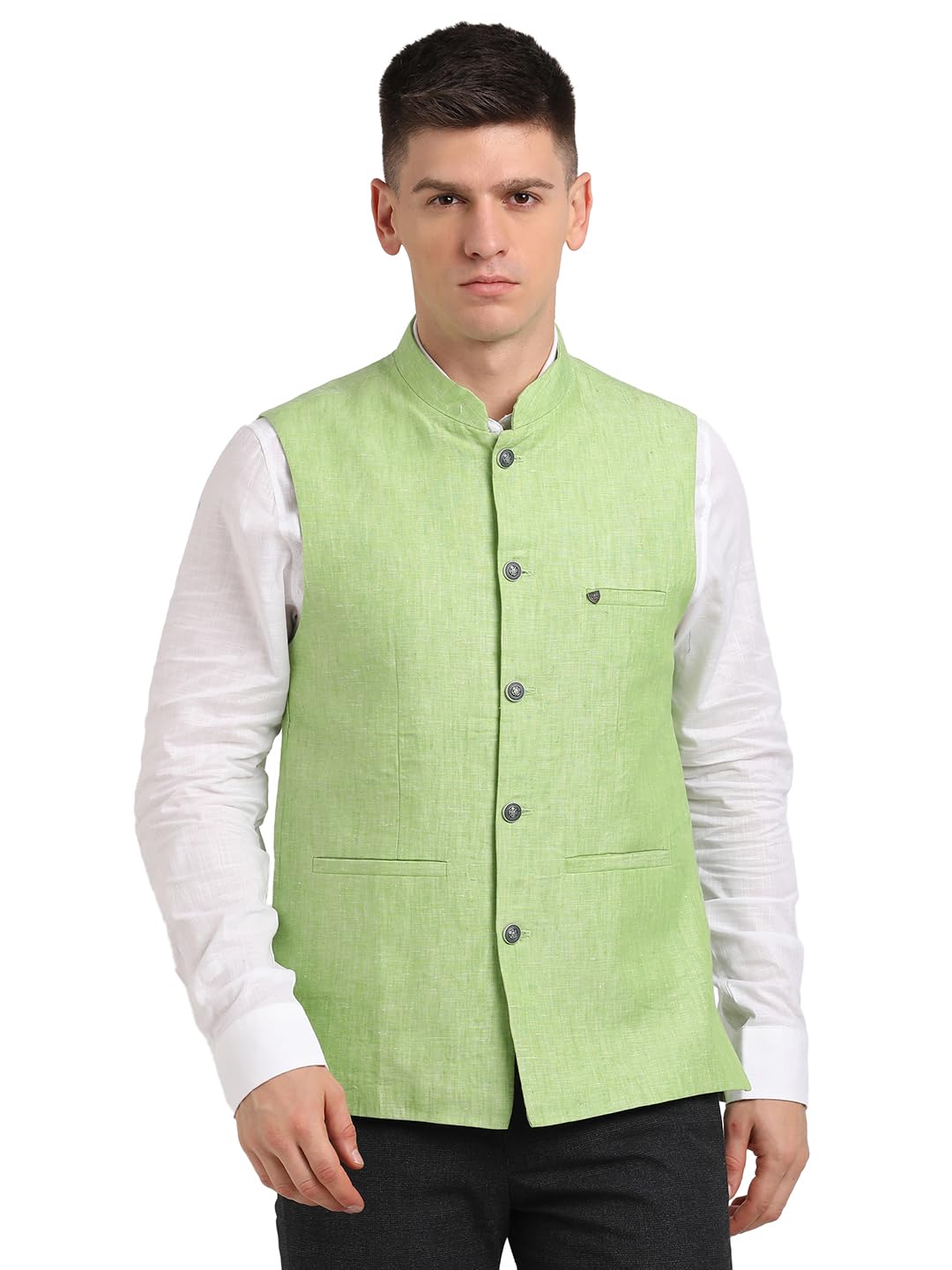turtle Men Pure Linen Pista Green Nehru Jacket-picture-23
