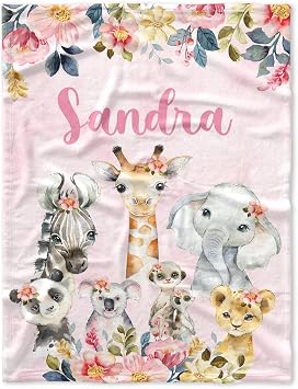 Ship Next Day, Personalized Baby Blanket for Girls, Custom Baby Blanket with Name, Soft Cozy Personalized Name Blankets for Kids, Custom Gifts Blanket for Infant Toddler Birthday Christmas