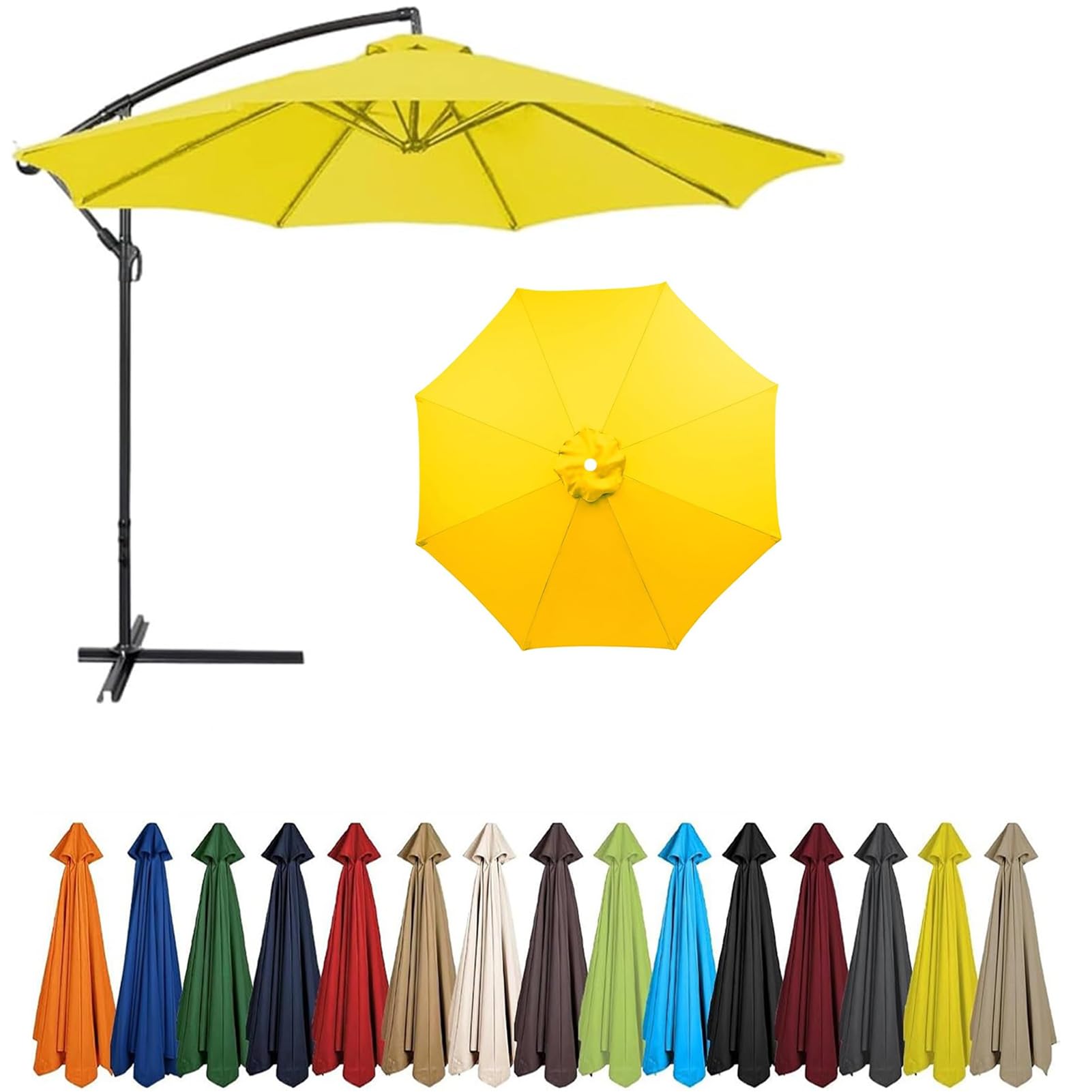 2m - 4m Replacement Parasol Canopy, UPF 50+ Garden Parasol Replacement Canopy,6 Arms 8 Arms Parasol Cover for Garden Parasol Accessories (Yellow,8ribs:2m/6.5ft)