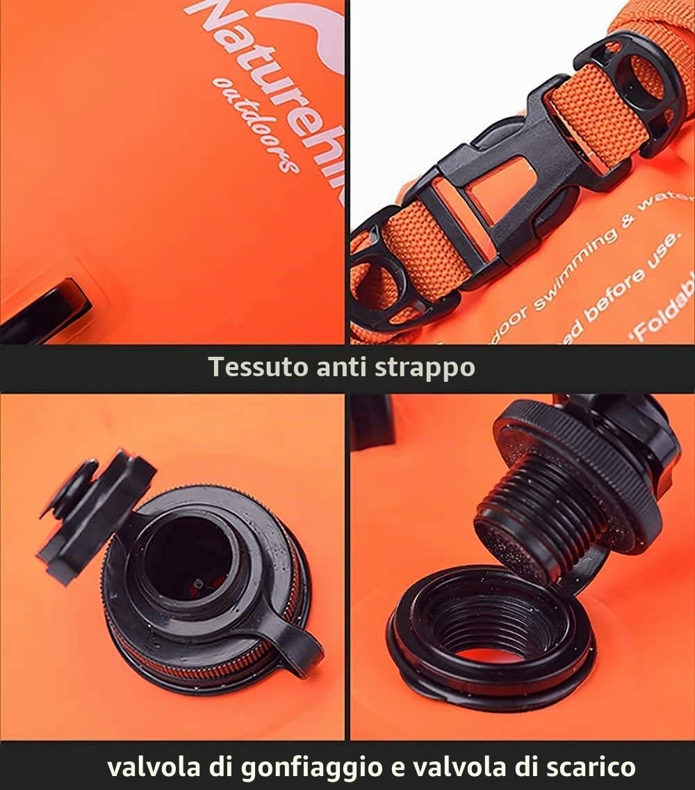 Naturehike 28L Boa da Nuoto Due Sacchi D'aria Boa da Nuoto Borsa da Spiaggia Impermeabile con Cinturino Regolabile per Nuotatori Spiaggia Costiera