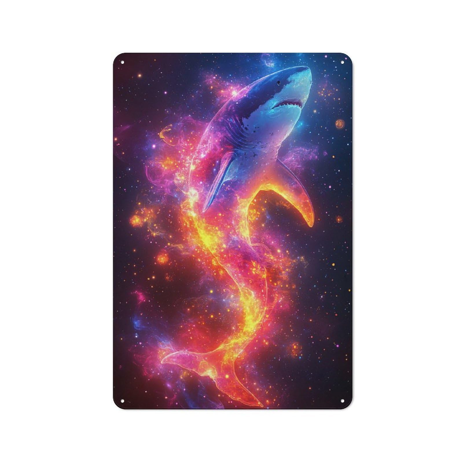 Tin Wall Sign with Cosmic Shark Nebula Design 30x20cm, Classic Kitchen Wall Decor for Restaurant, Kitchen, Counter Or Breakfast Nook
