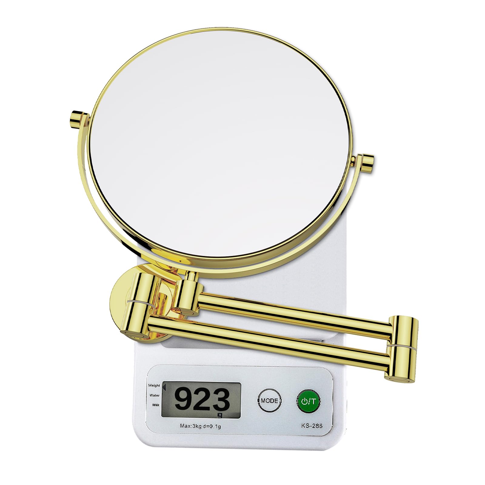 Nicesail Specchio Ingranditore da Parete 10x Specchio Trucco Oro Brillante Specchio Estensibile da Bagno Specchio da Barba Uomo con Braccio Flessibile,Diametro 20 cm