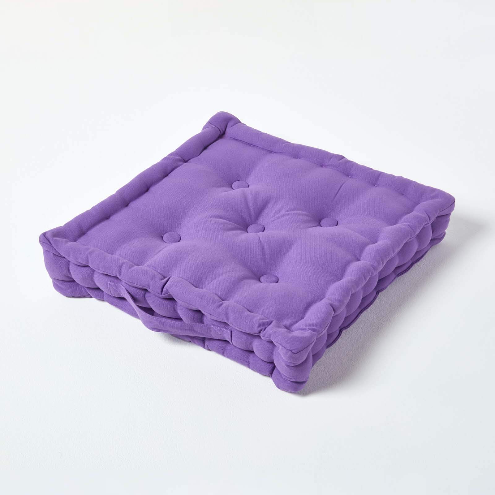 Homescapes Purple Luxury Floor Cushion Plain 100% Cotton 40 X 40 X 8Cm, Booster Cushion Seat Chair Pad Dining Thick & Plush Garden Floor Pillow For Kids Elderly Pets Indoor Outdoor Use