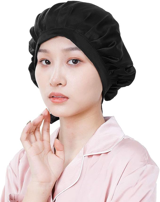 Amazon ユメノシルク ナイトキャップ シルク ロングヘア用 洗濯可能 19匁 6a級シルク シルク100 天然シルク人気 リボン付き 寝癖防止 ブラック ヘアバンド ターバン 通販
