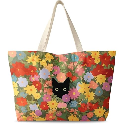 Bolso de mujer de gran tamaño, lona con cremallera estética reutilizable bolso de hombro único