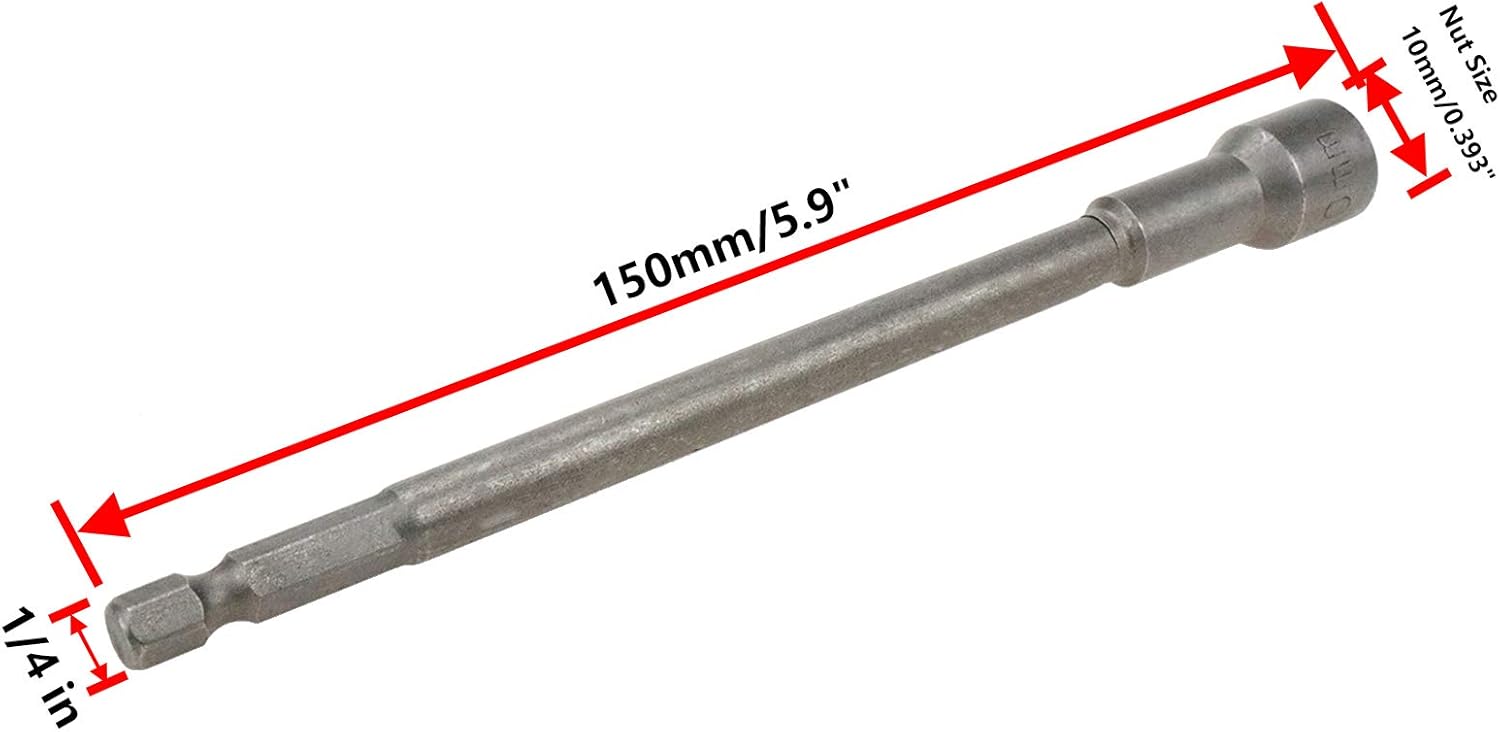 Magnetic Power Nut Driver Bit 1/4" Hex Shank 10mm Extension Long Hex Metric Drill Bit - 2pcs
