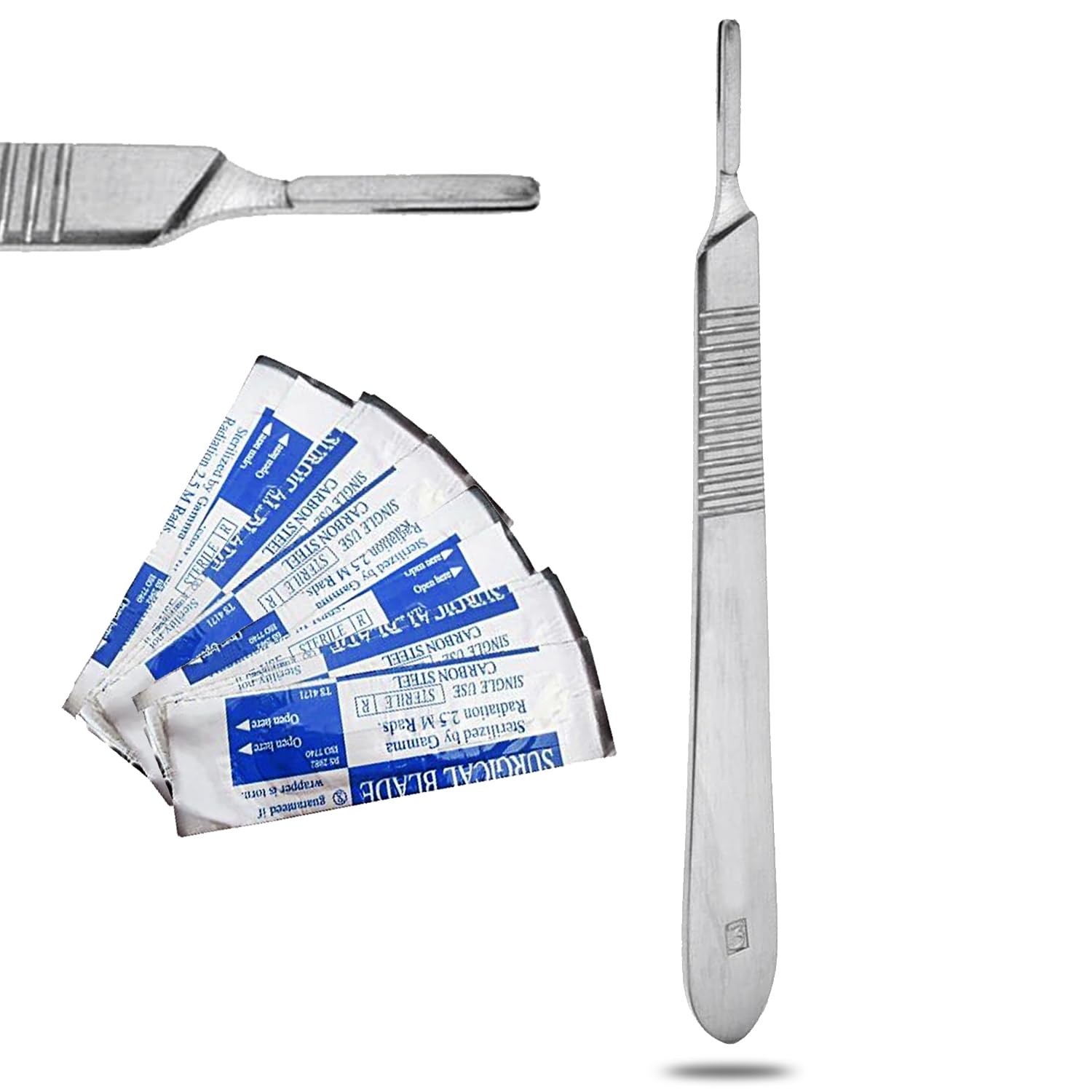 SCALPEL HANDLE # 3 WITH BLADES CARBON STEEL 20PC #15 BLADES