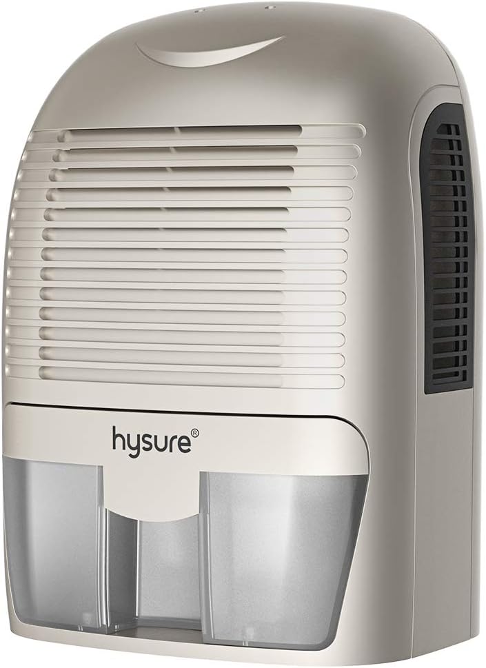 hysure Quiet and Portable Dehumidifier Electric,Deshumidificador, Home Dehumidifier for Bathroom, Crawl Space, Bedroom, RV, Baby Room, White (Silver) …