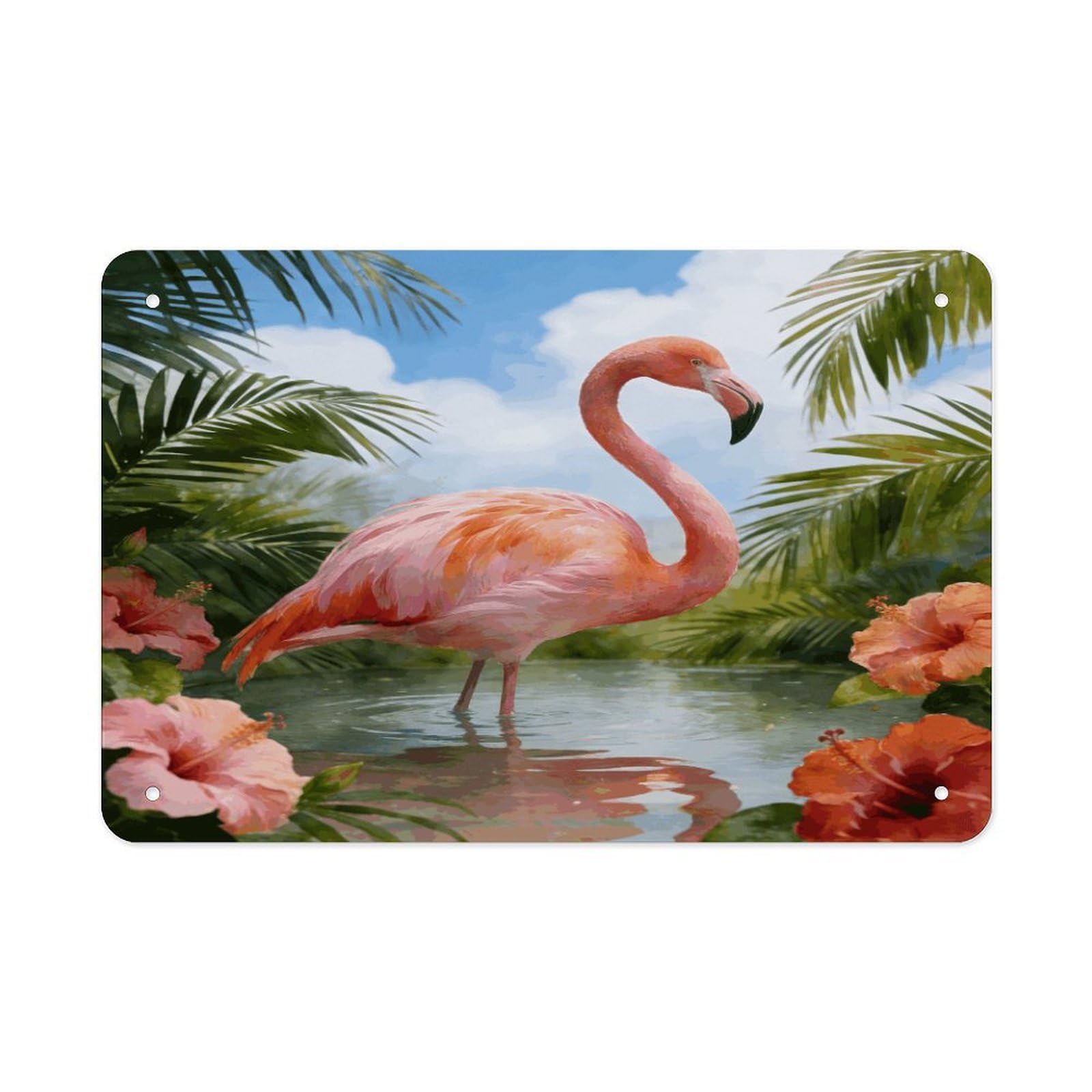 Fodpand Style Watercolor Tropical Flamingo Wall Art Metal Tin Signs Bar Metal Tin Sign Wall Decor For Home Living Room Bedroom Toilet Hotel Halloween Decor Gifts 7.9X 11.8 Inch