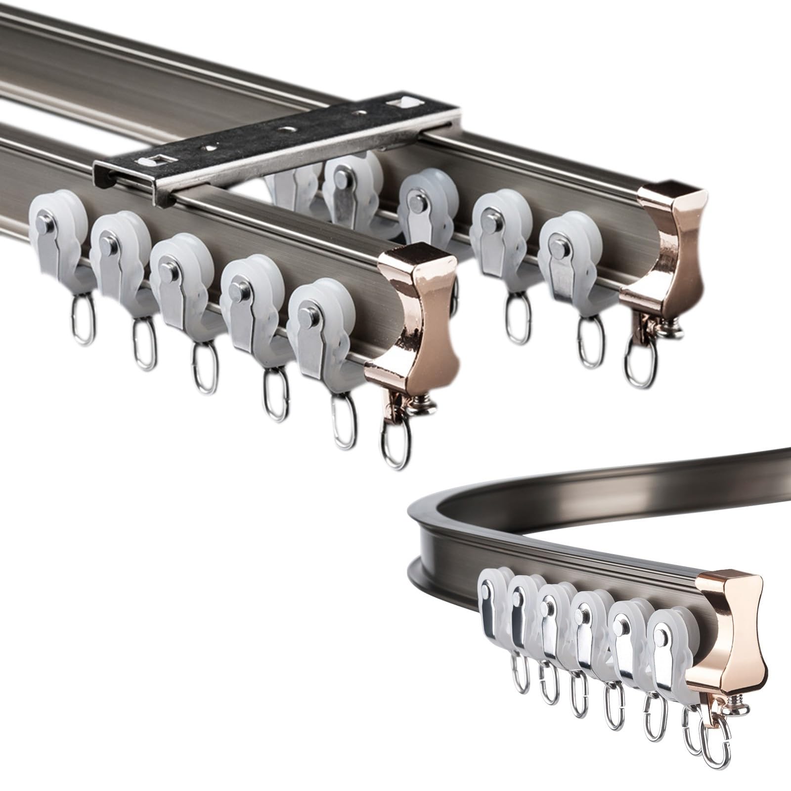 Flexible Vorhangschienengleiter, 160 cm, Decken-Doppelschiene für Wohnmobile, Raumteiler, biegbare Gardinenstange, Champagnerfarben, verstellbare Längen 120 x 500 cm